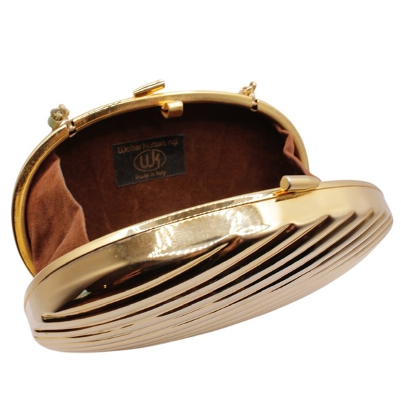Vintage Walter Katten Gold Grooved Clutch Shoulder Bag Special Occasion Evening - Picture 3 of 11